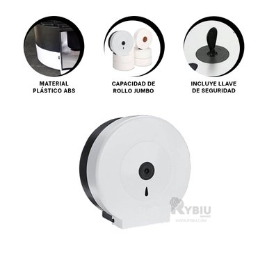 DISPENSADOR PAPEL RYBIU BLANCO PORTAROLLOS ELEGANTE SANITARIO + REGALO STICKERS