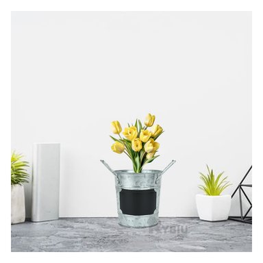 SET MACETERO RYBIU METAL PLATEADO MODERNO CUBO + PAPEL REGALO