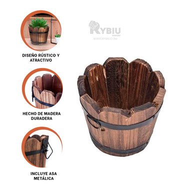 MACETA RYBIU HO32301 RESISTENTE MADERA 12 CM EN MARRON + GIFT STICKERS