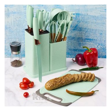 SET ACCESORIOS COCINA RYBIU CO29819 VERDE UTENSILIOS ERGONOMICO + GIFT MINIAGENDA