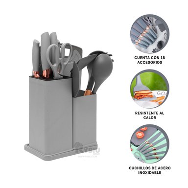 SET UTENSILIOS RYBIU CO29818 MODERNO PLOMO + GIFT STICKERS