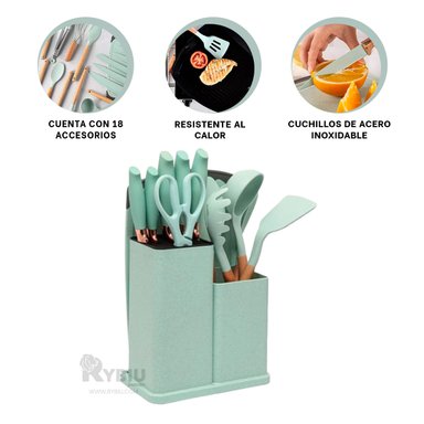 SET ACCESORIOS COCINA RYBIU CO29819 VERDE UTENSILIOS + BANDERITAS ADHESIVAS
