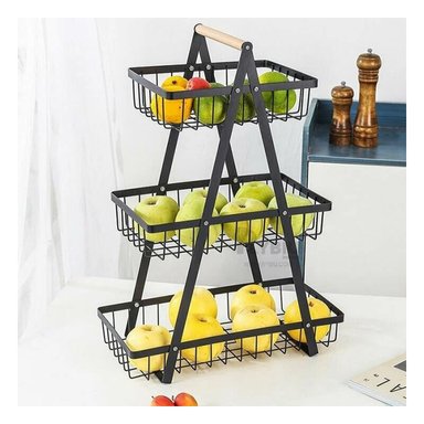 SET FRUTERO RYBIU CO30414 ACERO INOXIDABLE NEGRO CESTA TRIANGULAR PANES + REGALO LIGAS PEINAR