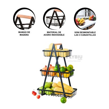 SET FRUTERO RYBIU CO30414 ACERO INOXIDABLE NEGRO ORGANIZADOR FRESAS FUNCIONAL + GIFT STICKERS