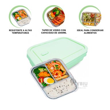 ENVASE PARA LLEVAR COMIDA RYBIU CO30469 VIDRIO VERDE +BANDERITAS ADHESIVAS