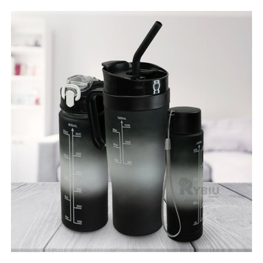 RECIPIENTES RYBIU CO30088 CON STICKER NEGRO 3 UNIDADES + REGALO STICKERS