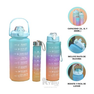 BOTELLA RYBIU CO29586 UTIL CON TAPA VERDE AGUA + BANDERITAS ADHESIVAS