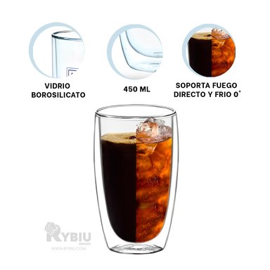 VASO DURO EN DOBLE CAPA 400ML RYBIU 560 +REGALO LIGAS PARA PEINAR