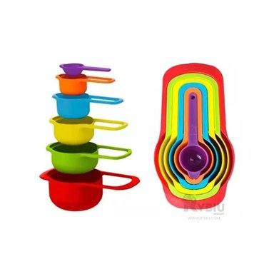 CONJUNTO DE TAZAS Y CUCHARAS MULTICOLOR Y+LIGAS DE REGALO