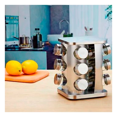 CONTENEDOR RYBIU CO30372 GRIS ORGANIZADOR 12 POTES ESPECIAS + REGALO STICKERS