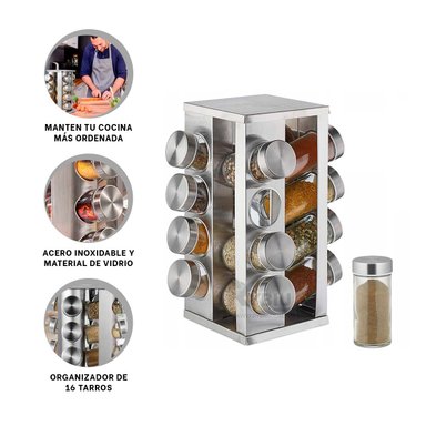 CONTENEDOR RYBIU CO30373 ESPECIERO UTIL 16 FRASCOS CUADRADO + LIGAS REGALO