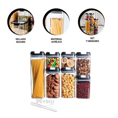 SET CONTENEDORES RYBIU CO30377 NEGRO VERSATIL TAPERS 7 PIEZAS + ENVOLTORIO REGALO