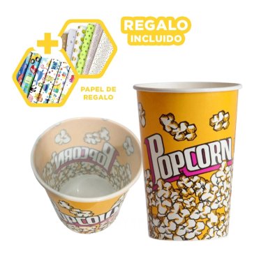 CUBETA UTIL DE PALOMITAS DELGADO AMARILLO Y+PAPEL DE REGALO