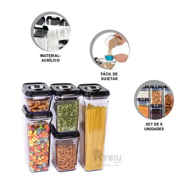 CONTENEDOR RYBIU CO30378 NEGRO KIT MULTIUSO 5 TAPA NEGRA + REGALO LIGAS PEINAR