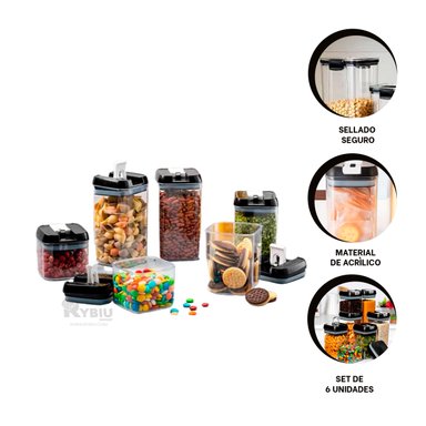 CONTENEDOR RYBIU CO30376 NEGRO KIT GUARDAR VIVERES 6 TAPA NEGRA + LIGAS REGALO