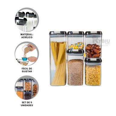 CONTENEDOR RYBIU CO30378 NEGRO KIT ALMACENAR 5 ERGONOMICO + BANDERITAS ADHESIVAS