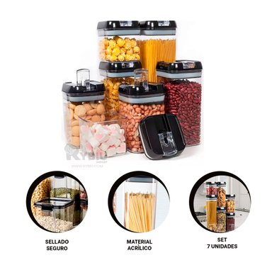 SET CONTENEDORES RYBIU CO30377 NEGRO IDEAL 7 ALMACENEROS TAPA NEGRA + REGALO AGENDITA