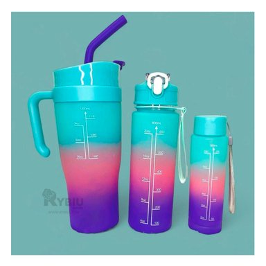 TOMATODO RYBIU CO30087 CON POPOTE Y ASA TRIO CELESTE + PAPEL REGALO