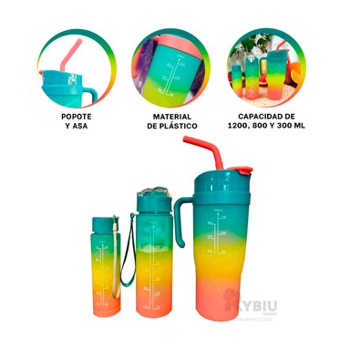 SET TRIO ENVASE RYBIU CO30085 AGUA VERDE + REGALO LIGAS PEINAR