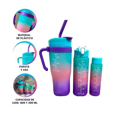 BOTELLA RYBIU CO30087 TRIO FUNCIONAL CELESTE + BANDERITAS ADHESIVAS