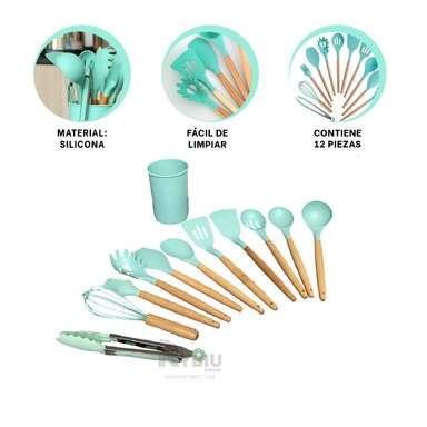 SET UTENSILIOS RYBIU CO30458 VERDE MODERNO COCINAR + PAPEL REGALO