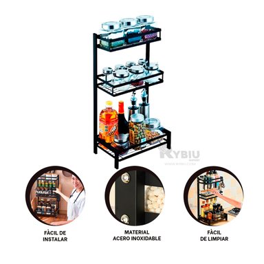ESTANTE RYBIU CO30449 ACERO INOXIDABLE NEGRO FUNCIONAL + BANDERITAS ADHESIVAS