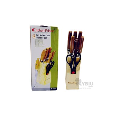 PACK CUCHILLOS RYBIU PACK BONITO Y EFICAZ MADERA + LIGAS REGALO CO30465 ACERO INOXIDABLE 8 PIEZAS