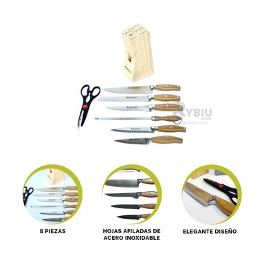 KIT RYBIU ORGANIZAR MADERA + REGALO AGENDITA CO30465 ACERO INOXIDABLE 8 PIEZAS