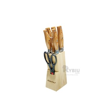 PACK CUCHILLOS RYBIU PACK EFICIENTE Y LIGERO MADERA + REGALO LIGAS PEINAR CO30465 ACERO INOXIDABLE 8 PIEZAS