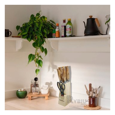 KIT RYBIU COCINA MADERA + REGALO STICKERS CO30465 ACERO INOXIDABLE 8 PIEZAS