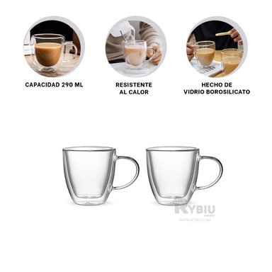 VASO RYBIU CON OREJA DE 290ML TRANSPAENTE + BANDERITAS ADHESIVAS 592