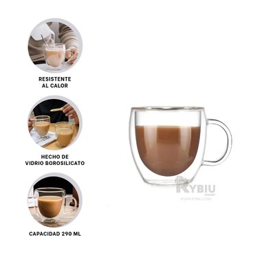 VASO RYBIU PARA BEBIDA CALIENTE EN TRANSPARENTE + LIGAS DE REGALO 592