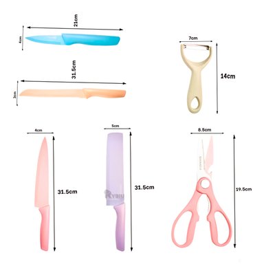 PACK CUCHILLOS RYBIU DURO MULTICOLOR + REGALO LIGAS PEINAR CO30464 MÁRMOL 6 PIEZAS