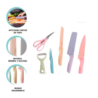 SET RYBIU FUNCIONAL CUCHILLOS EN MULTICOLOR + PAPEL REGALO CO30464 MÁRMOL 6 PIEZAS