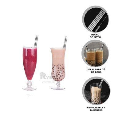 CAÑITA RYBIU CO32322 PLATEADO POPOTE SET 4 LIMPIADOR + REGALO LIGAS PEINAR