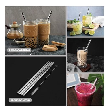 CAÑITA RYBIU CO32322 PLATEADO SORBETE ADAPTATIVO BEBIDA + REGALO AGENDITA