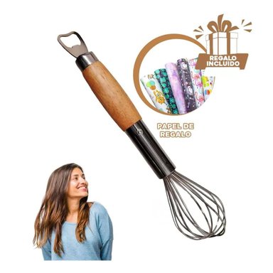 BATIDORA CON MANGO MADERA EN PLATEADO Y+PAPEL DE REGALO