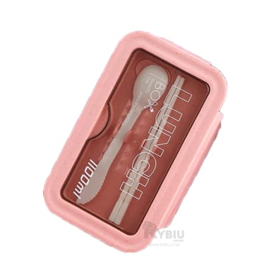 RECIPIENTE CON CUBIERTOS PARA COMIDA RYBIU CO29590 ROSADO +GIFT STICKERS - 2