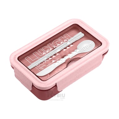 RECIPIENTE CON CUBIERTOS PARA COMIDA RYBIU CO29590 ROSADO +GIFT STICKERS - 4