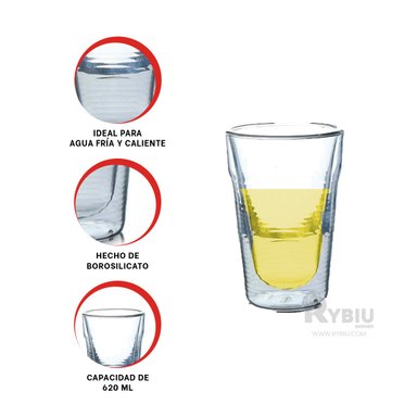 VASO DURO 620 ML RYBIU TRANSPARENTE +REGALO LIGAS PARA PEINAR
