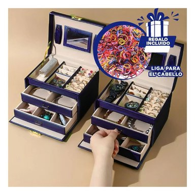 COFRE RYBIU BE30328 AZUL VERSATIL GUARDAR JOYAS + LIGAS REGALO