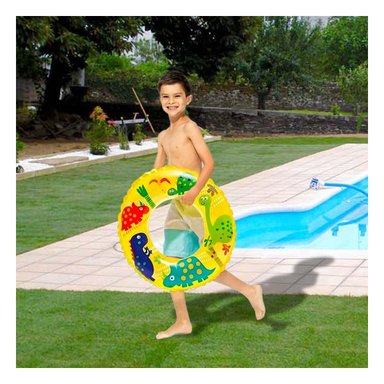 FLOTADOR CIRCULAR AMARILLO DE 61 CM CON DISENO ALEGRE DE DINOSAURIO PARA PISCINA Y+LIGAS REGALO - 2
