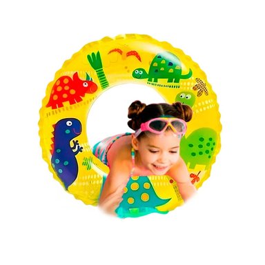 FLOTADOR CIRCULAR AMARILLO DE 61 CM CON DISENO ALEGRE DE DINOSAURIO PARA PISCINA Y+LIGAS REGALO - 3