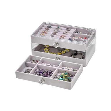 JOYERO RYBIU BE32216 3 NIVELES CON INTERIOR SUAVE EN COLORACION PLOMO