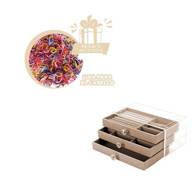 JOYERO RYBIU BE32217 CAJA MODERNA JOYERIA 3 NIVELES + LIGAS REGALO BEIGE
