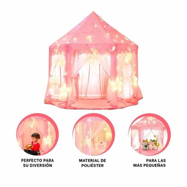 TIENDA COMPACTA DE NIÑA DE CAMPO CON LUCES MG-LZ813 ROSADO PARA CAMPING - 3