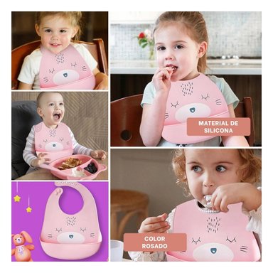 BABERO RYBIU SILICONA ROSADO PROTECTOR VERSATIL BABAS + LIGAS REGALO - 5
