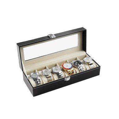 CAJA PORTA RELOJ RYBIU BE32233 NEGRO VERSATIL CON 6 DIVISIONES + LIGAS REGALO - 3