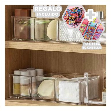 ESTUCHE RYBIU BE32268 TRANSPARENTE VARIOS NIVELES MAKEUP + LIGAS REGALO