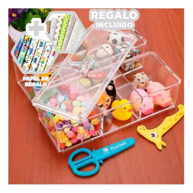 CAJA RYBIU BE32268 TRANSPARENTE ORDEN MAQUILLAJE MULTINIVEL + PAPEL REGALO